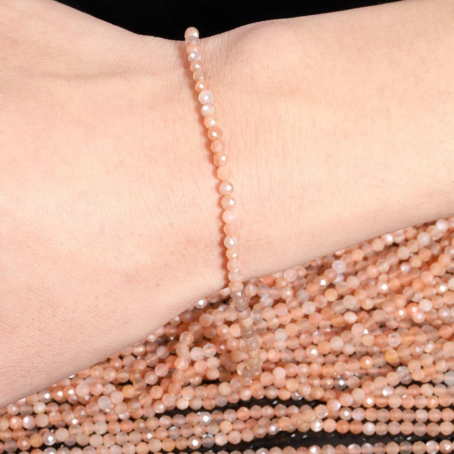 Song Xi 120pcs 3mm Natural Sunstone Gemstone Beads Faceted Round Loose Stone Beads for Jewelry Making