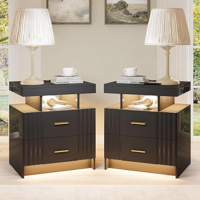 Nightstand with Wireless Charging Station, Smart Night Stand with 2 Drawers by MDGC