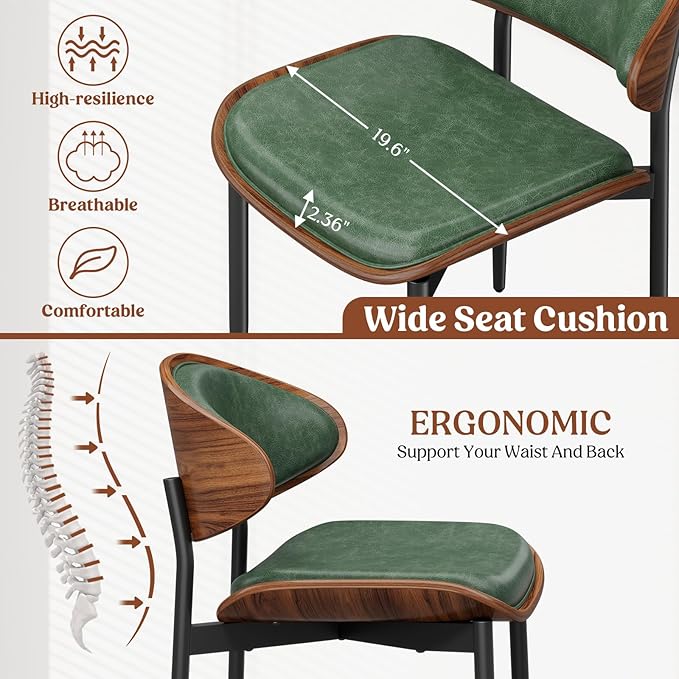 REONEY Dining Chairs Set of 8, Mid-Century Modern Upholstered PU Leather Chairs - Image 5