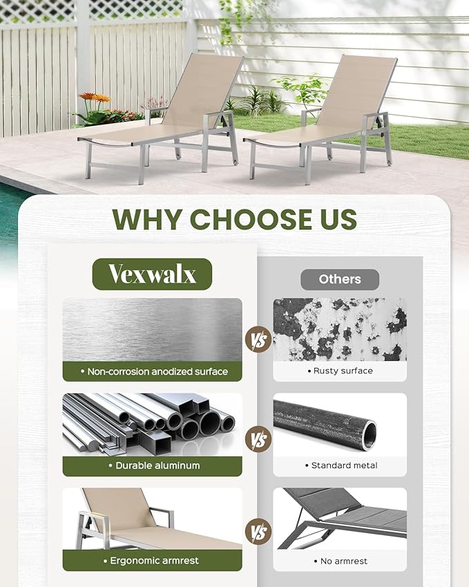 Patio Chaise Lounge Chair Outdoor Set of 2 - Image 7