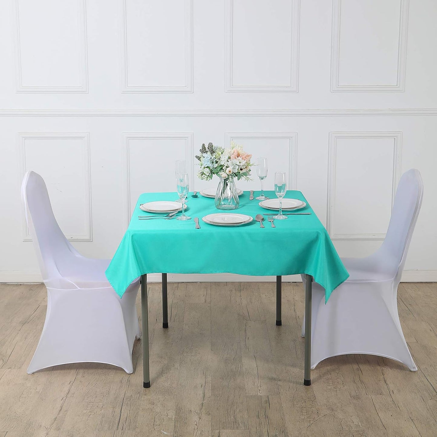 Cupuamon Square Tablecloth 52x52 inch Washable Polyester Fabric Table Cloth for Wedding Party Dining Banquet Decoration（52x52,Turquoise）