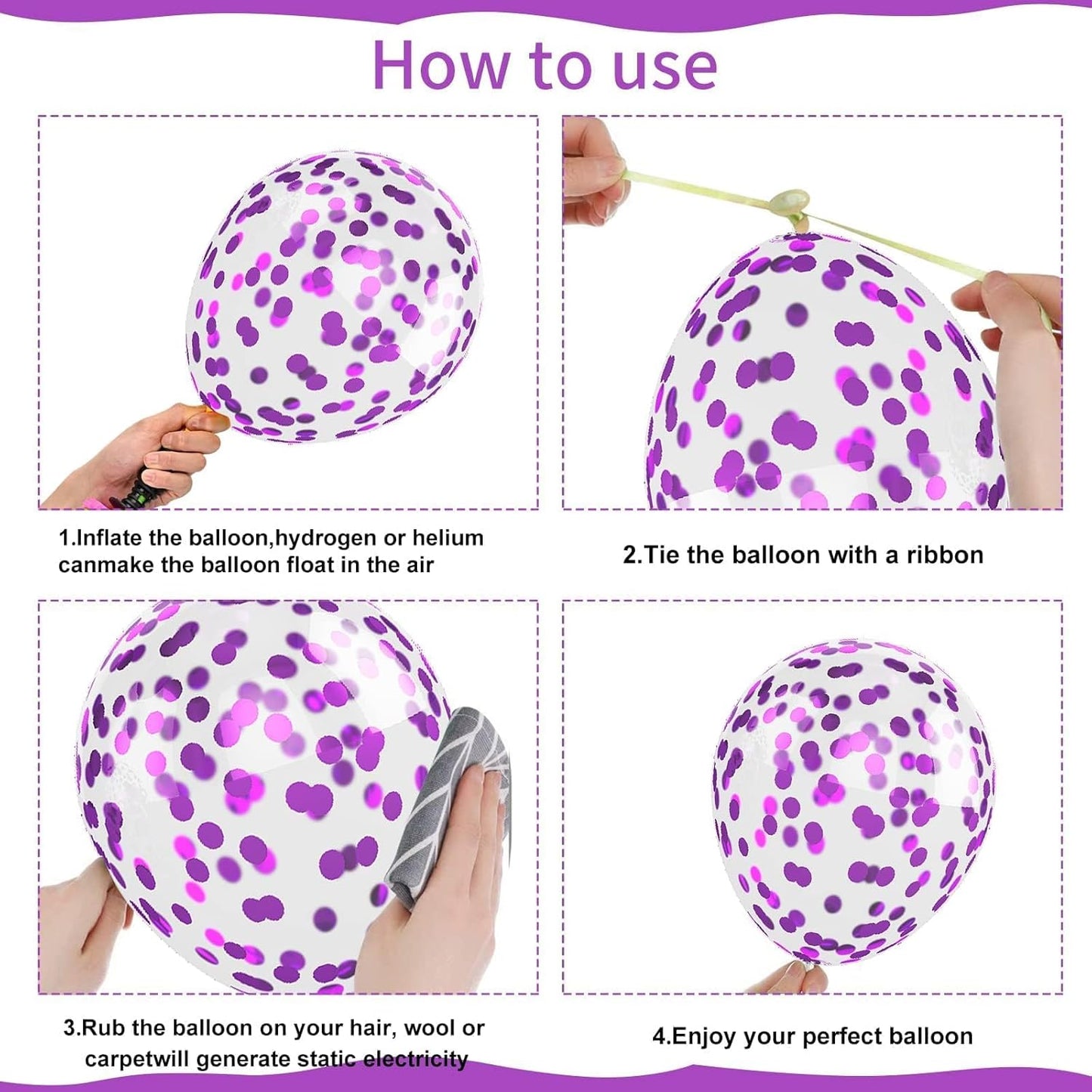 Pink and Purple Balloons, 50PCS 12 Inch Confetti Balloons, Metallic Purple Pink Latex Balloons with Ribbon, Party Balloons for Birthday Shower Wedding Party Decorations