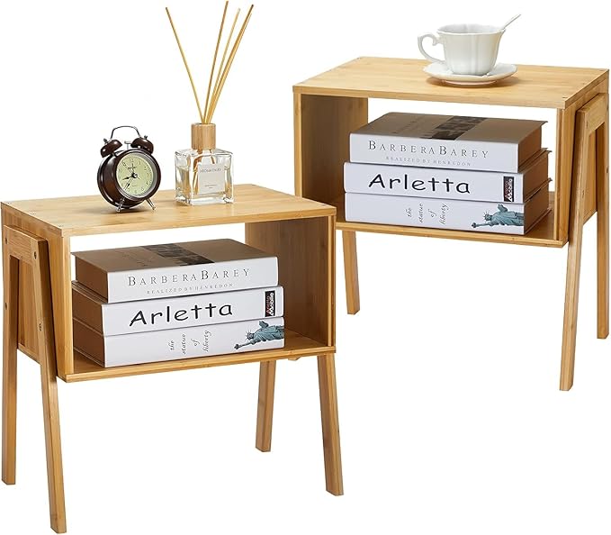 Pipishell Nightstands Set of 2, Bamboo Stackable Bedside Table, Night Stands by Pipishell