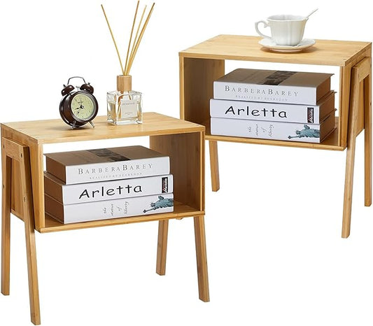 Pipishell Nightstands Set of 2, Bamboo Stackable Bedside Table, Night Stands by Pipishell