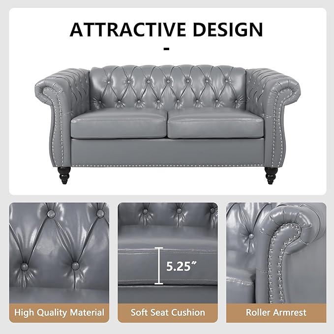 QHITTY 3 Piece Living Room Set, Sectional Chesterfield Sofa Chair Contemporary - Image 4