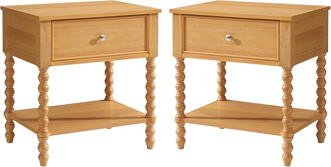 AMERLIFE 24" Wood Nightstand Set of 2, Vintage Bedside Table - Image 9