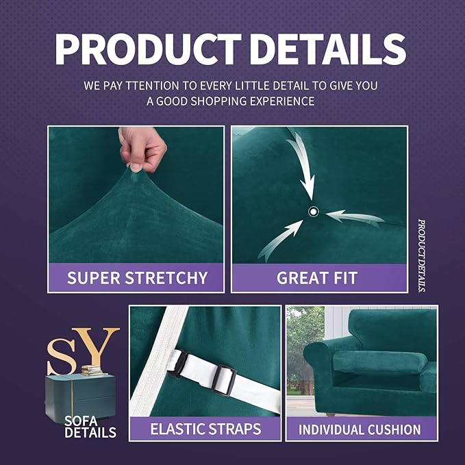 ZNSAYOTX Oversized Velvet Couch Cover 4 Piece Stretch Sofa Covers - Image 4