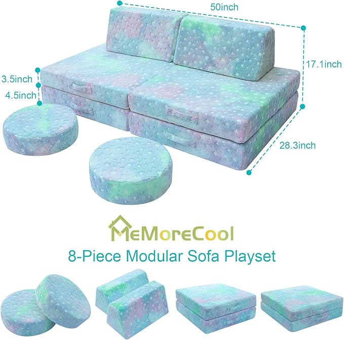 MeMoreCool Toddler Play Couch, 8-Piece Modular Kids Couch Set - Image 3