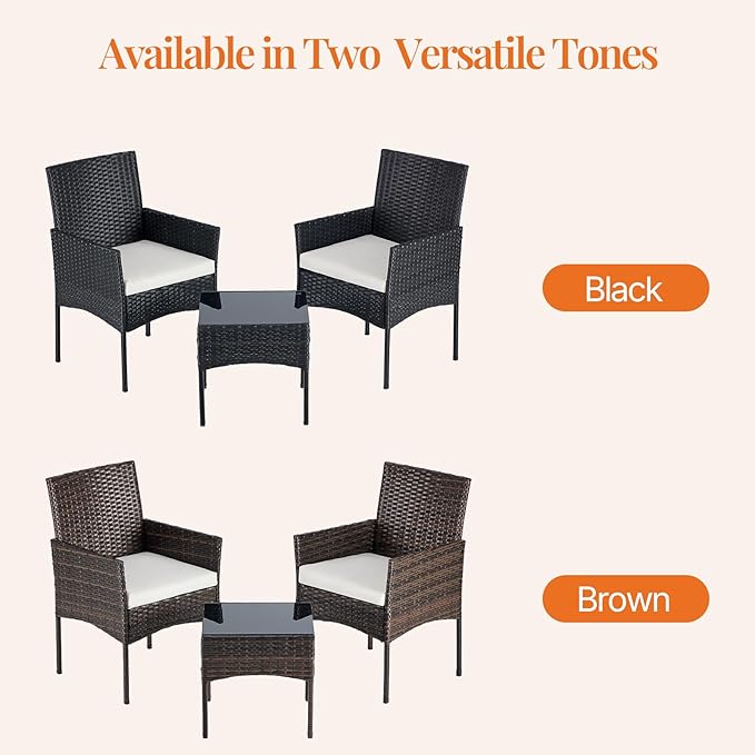 Sweetcrispy 3 Piece Patio Furniture Set, All-Weather Outdoor Wicker Bistro Set - Image 7