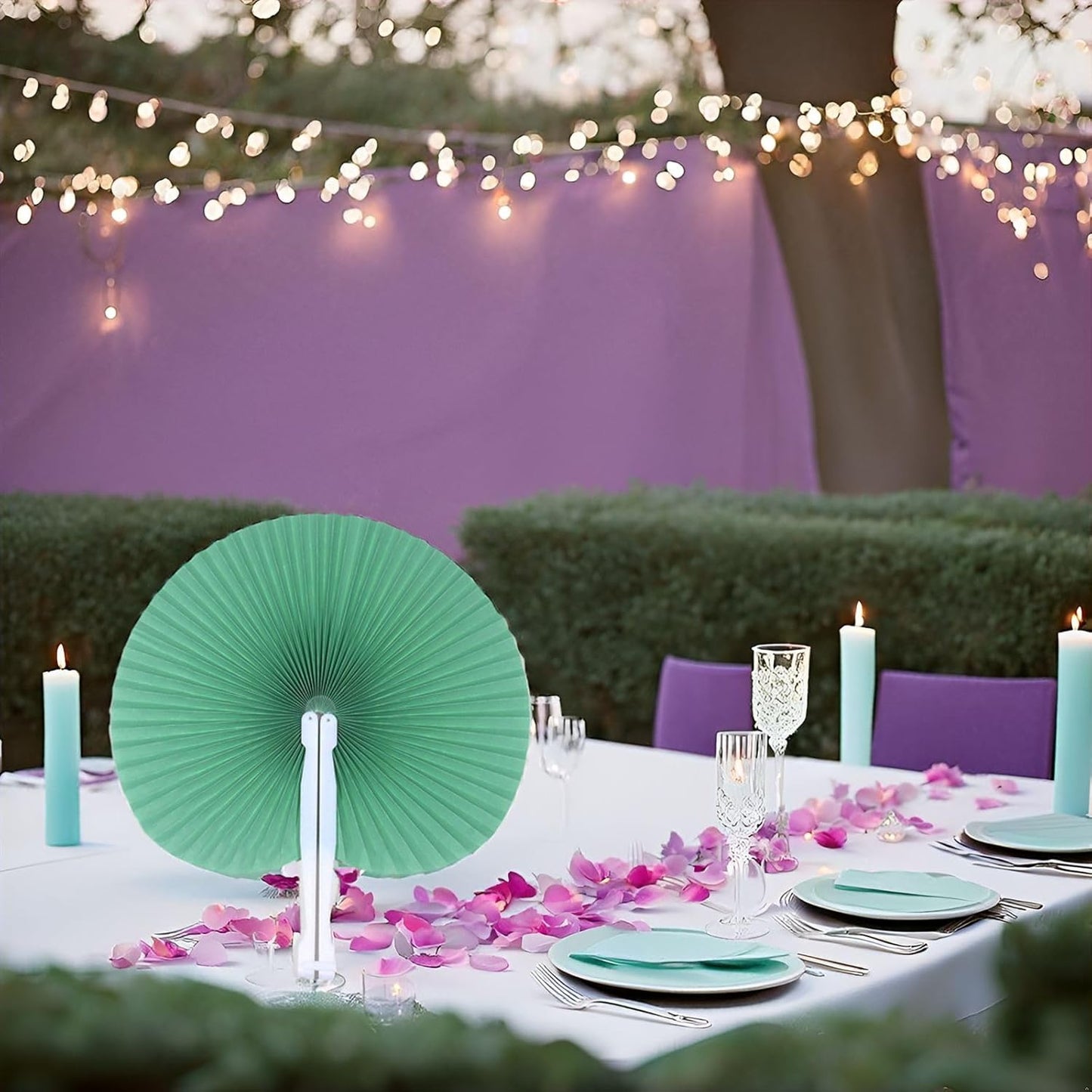 12 Packs Decorative Paper Folding Hand Fans Handheld,Green Round Foldable Wedding Fans Chinese and Japanese Fans Bulk for Bridal Guest Church Party Favors Dancing Birthday DIY