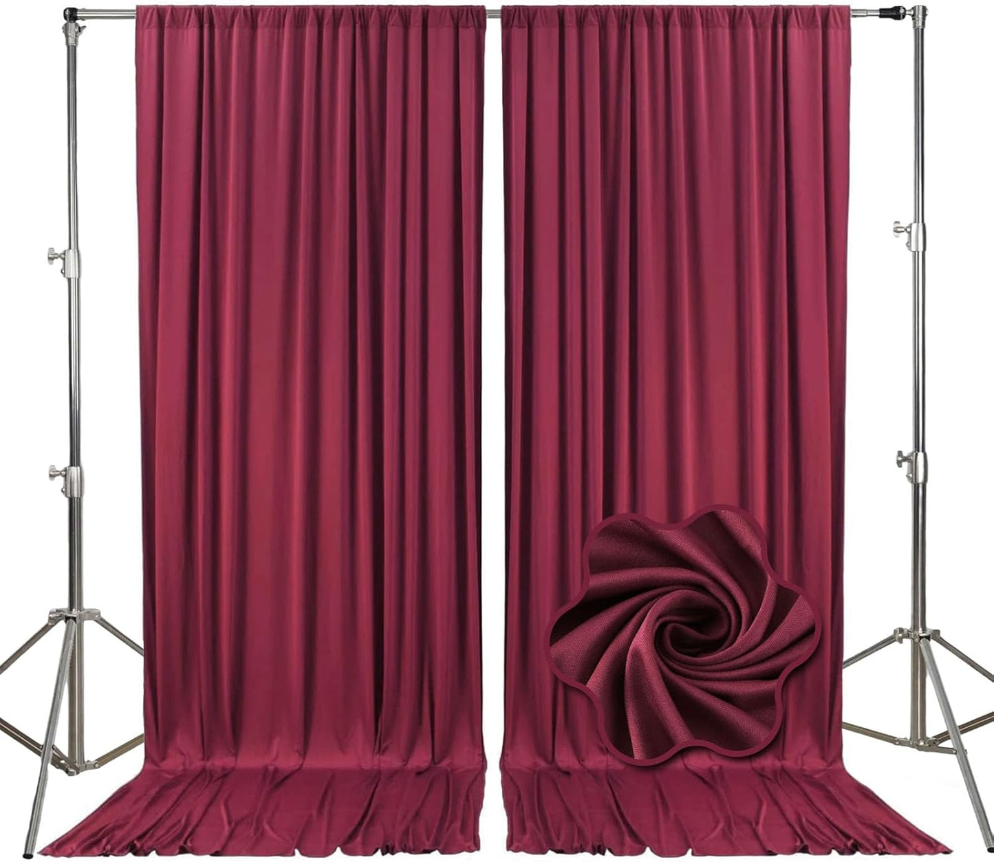 10ft x 10ft Burgundy Backdrop Curtains for Parties, Fabric Satin Background Curtain with Rod Pockets for Weddings, Birthday, Baby Shower, Photography, Graduation Party Backdrop Drapes, 2 Panels