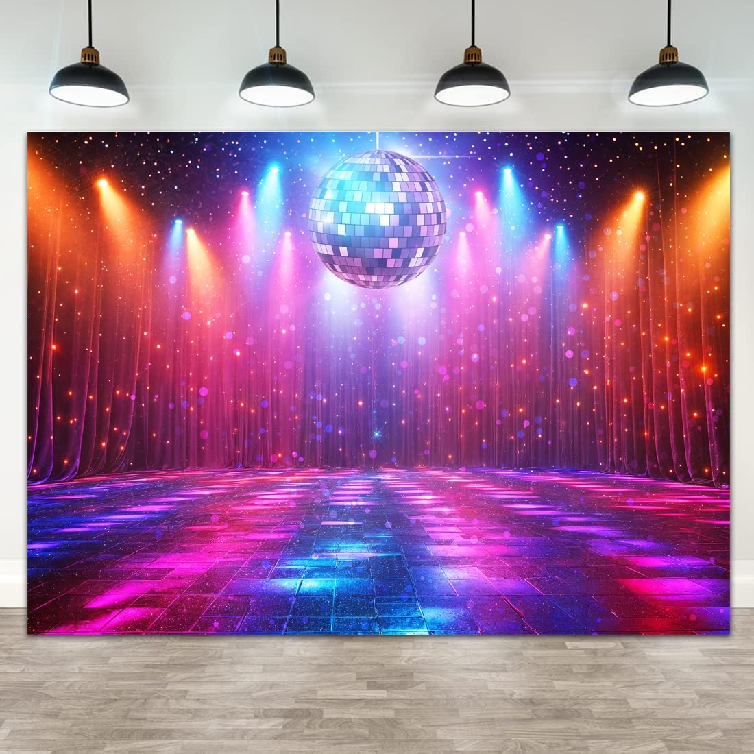 Disco Decorations Backdrop, Retro Glow Party 70s 80s 90s Theme Stage Dance Background Disco Party Decoration, Polyester Banner PartyBackdrop for Birthday Prom Portrait Photo Props 20x10ft