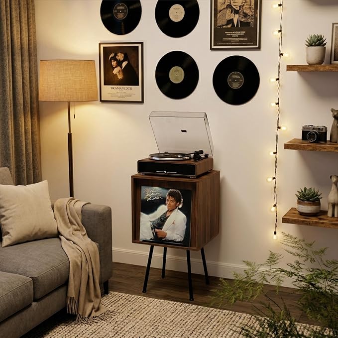 Faesun Flip Top Record Player Stand, End Table Holds up to 100 Albums, - Image 2