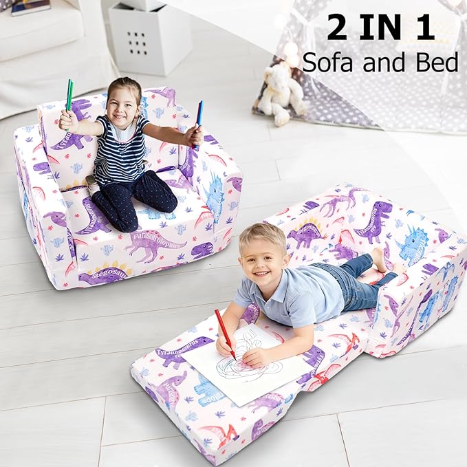 Kids Couch, 2-in-1 Kids Fold Out Couch, Convertible Sofa to Lounger - Image 3