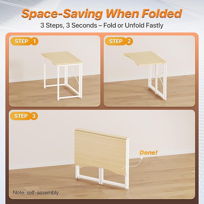 Huuger Folding Desk for Small Spaces, 31.5 Inch Foldable Computer Table - Image 7
