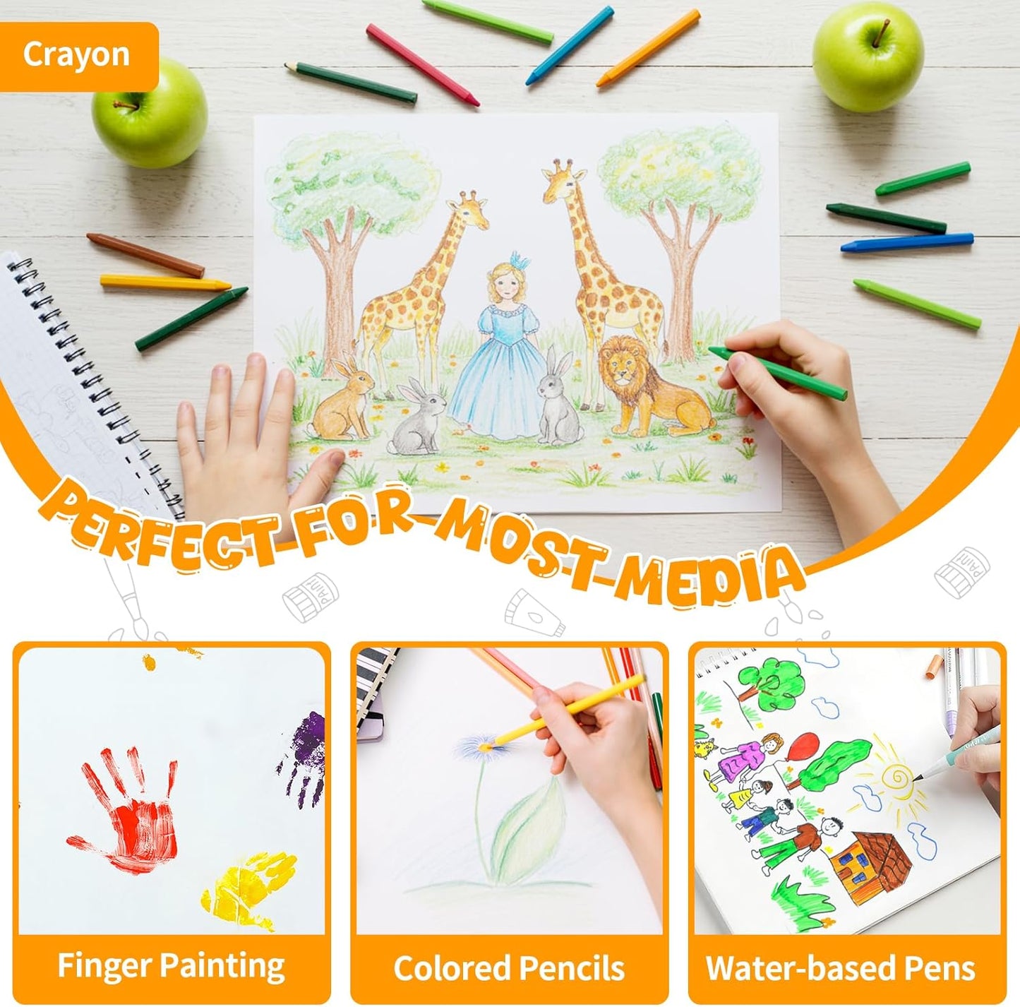 Umriox Drawing Pad for Kids, 9" x 12" Sketch Book, 4-Pack Sketch Pad (50 Sheets Each), 110gsm Acid-Free Drawing Paper, Glue-Bound Art Sketchbook for Kids' Classroom, Travel & School Art Supplies