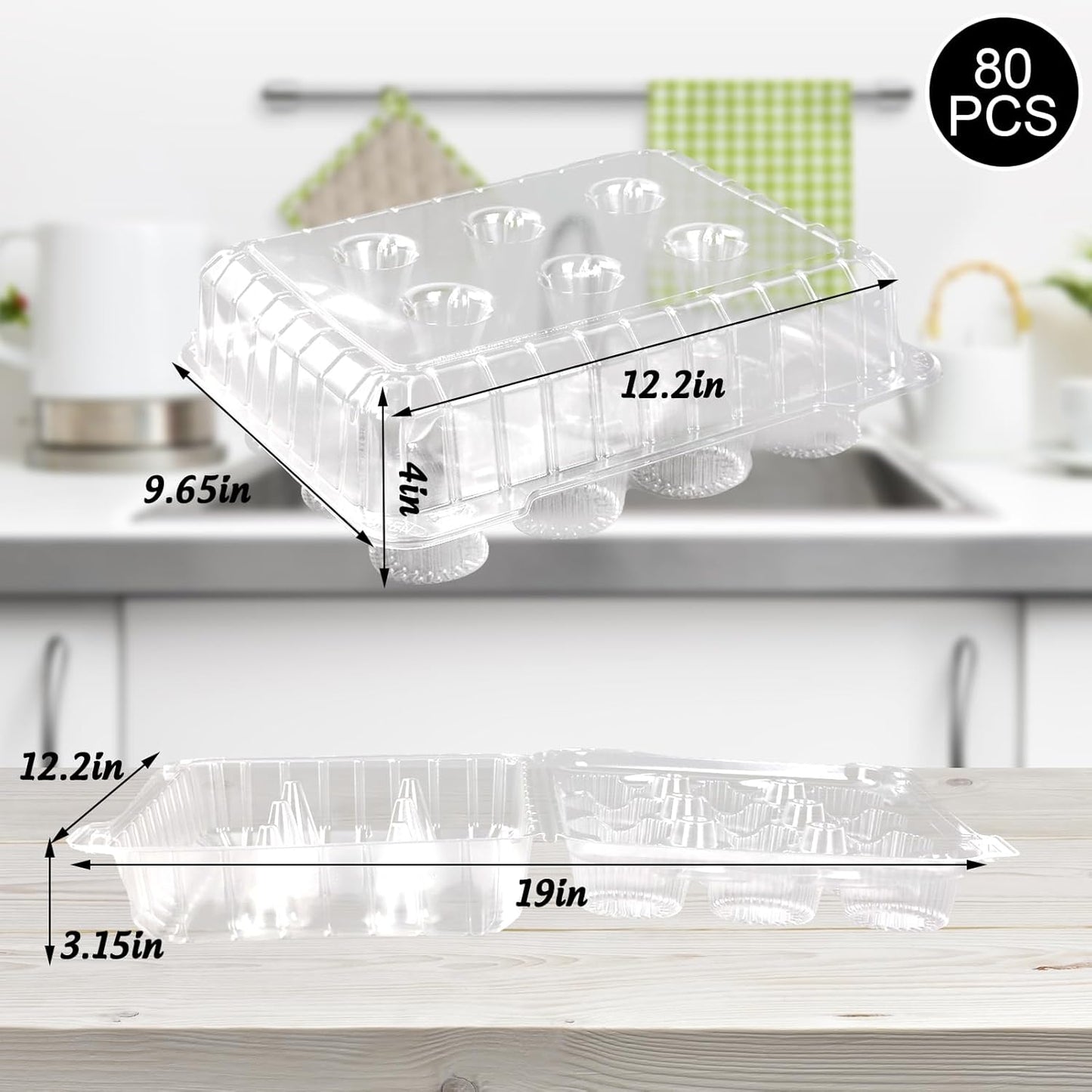 80 Pack Plastic Cupcake Containers 12-Compartment Clear Cupcake Boxes Disposable Cupcake Tray Holders 12 Cavity Cupcake Carriers with Deep Dome For Cupcake Muffin Packaging
