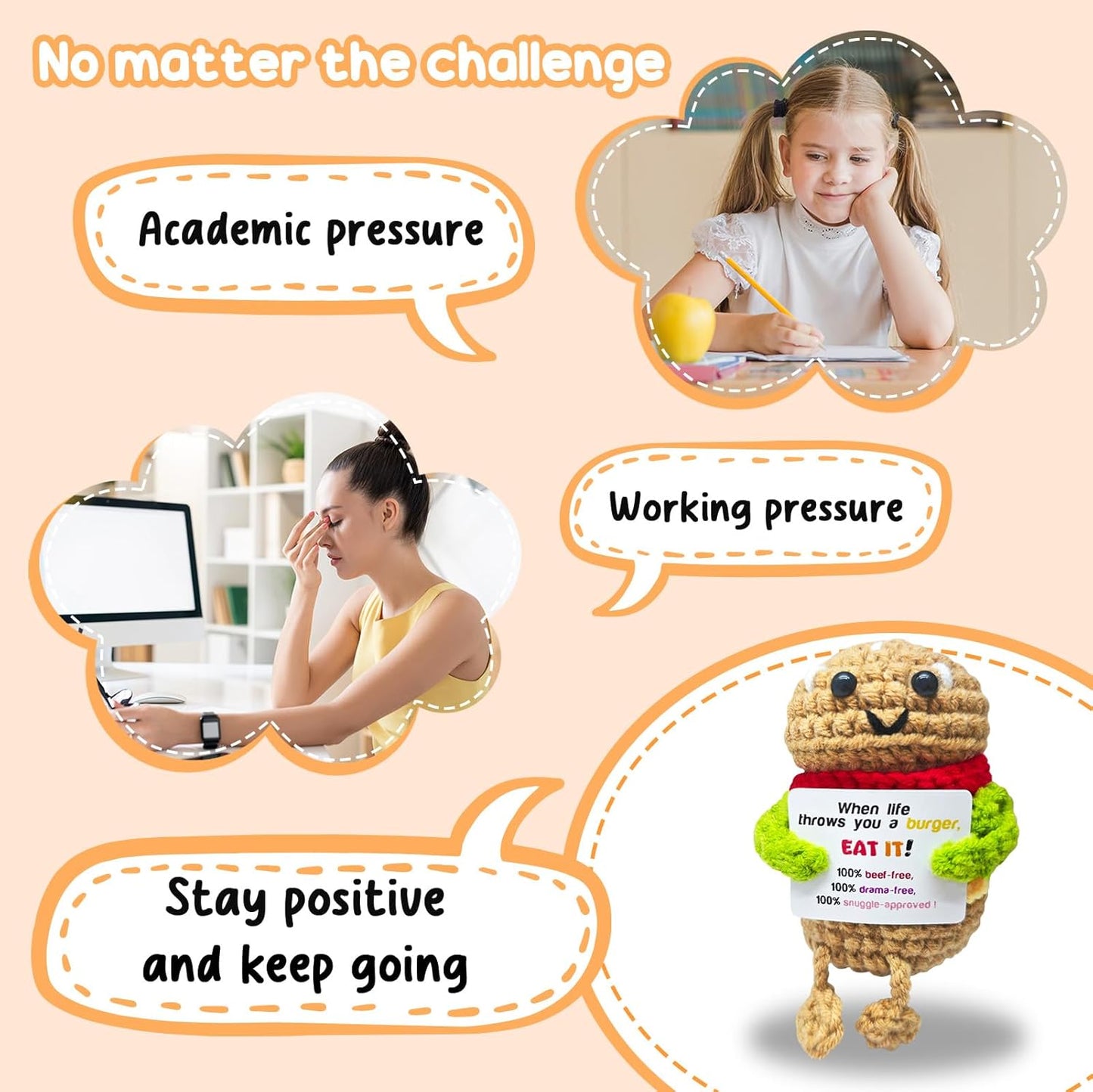 Funny Handmade Hamburger Gift-Unique Cute Presents for Women & Men,Emotional Cheer Support,Birthday Gifts for Her/Him,Friends,Coworkers,Family