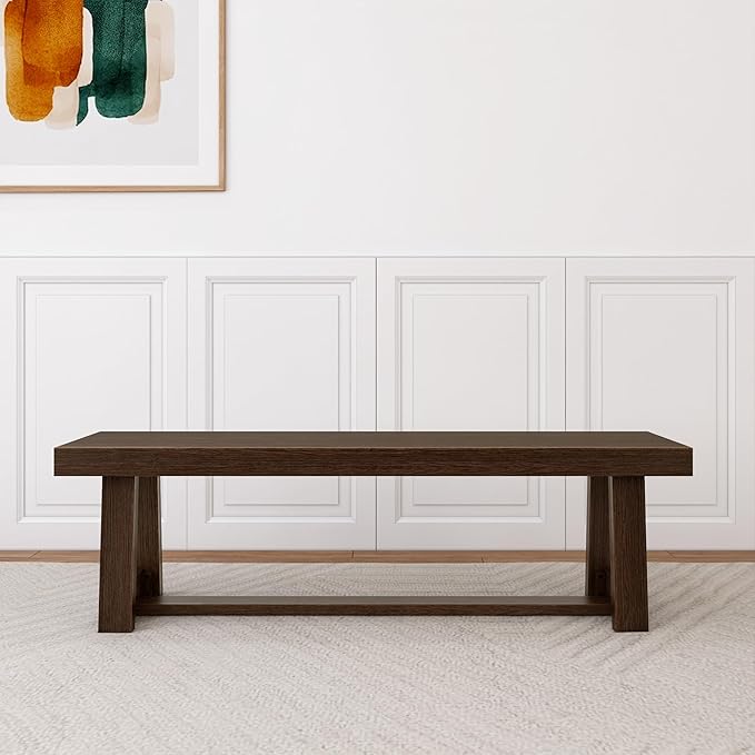 Plank+Beam 60 Inch Farmhouse Dining Bench, Solid Wood Entryway Bench, Wooden - Image 3