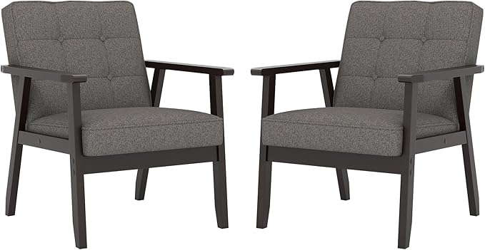 Modern Accent Chair with Arm Rest Set of 2, Upholstered Linen Fabric Leisure by Unknown