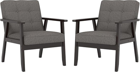 Modern Accent Chair with Arm Rest Set of 2, Upholstered Linen Fabric Leisure by Unknown
