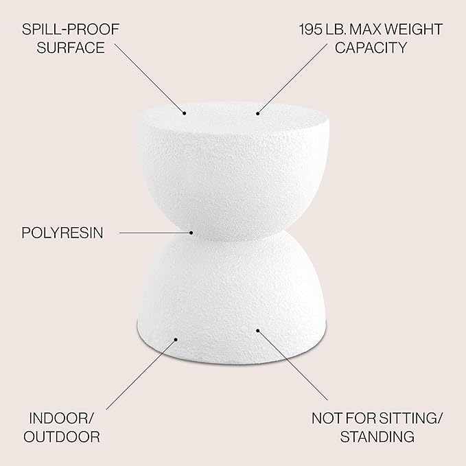 JONATHAN Y Greta Hourglass 18" White Frosted Outdoor Side Table and Stool - Image 3