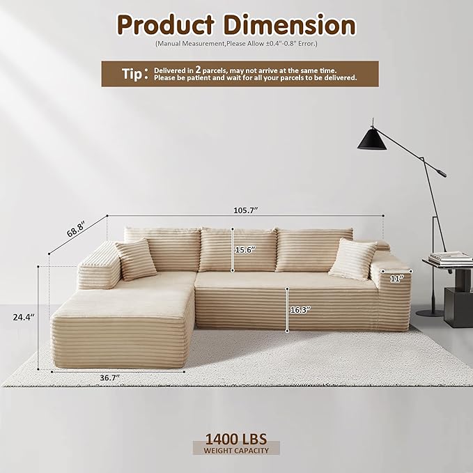 ovios 104" Cloud Boneless Couch - Image 2