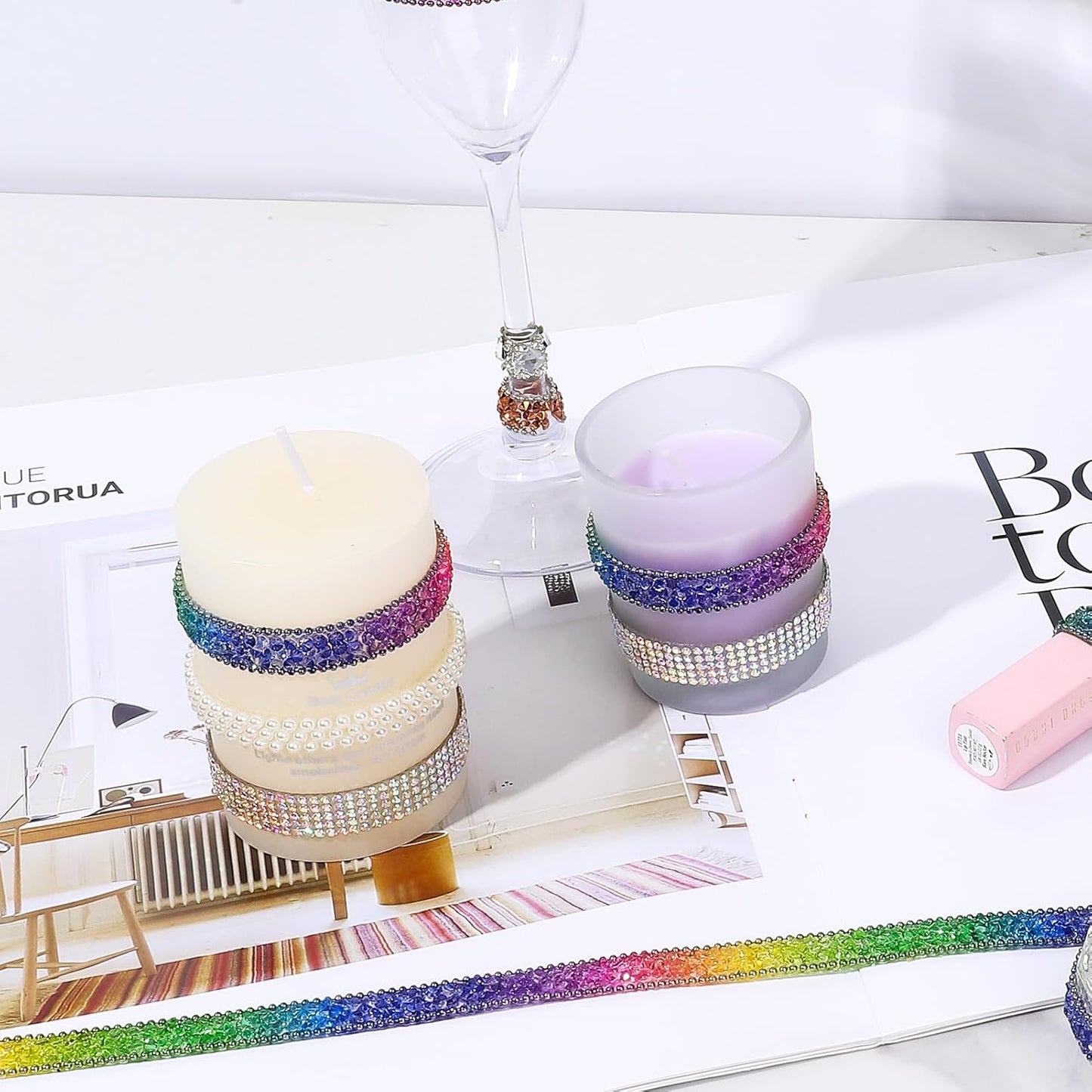 Rhinestone Ribbon 3 Yards Self Adhesive Rhinestone Strips Diamond Ribbon Sticker Crystal Roll Glitter Bling Rhinestones Tape for Crafting DIY Art Decoration (Rainbow,0.4 Inch)