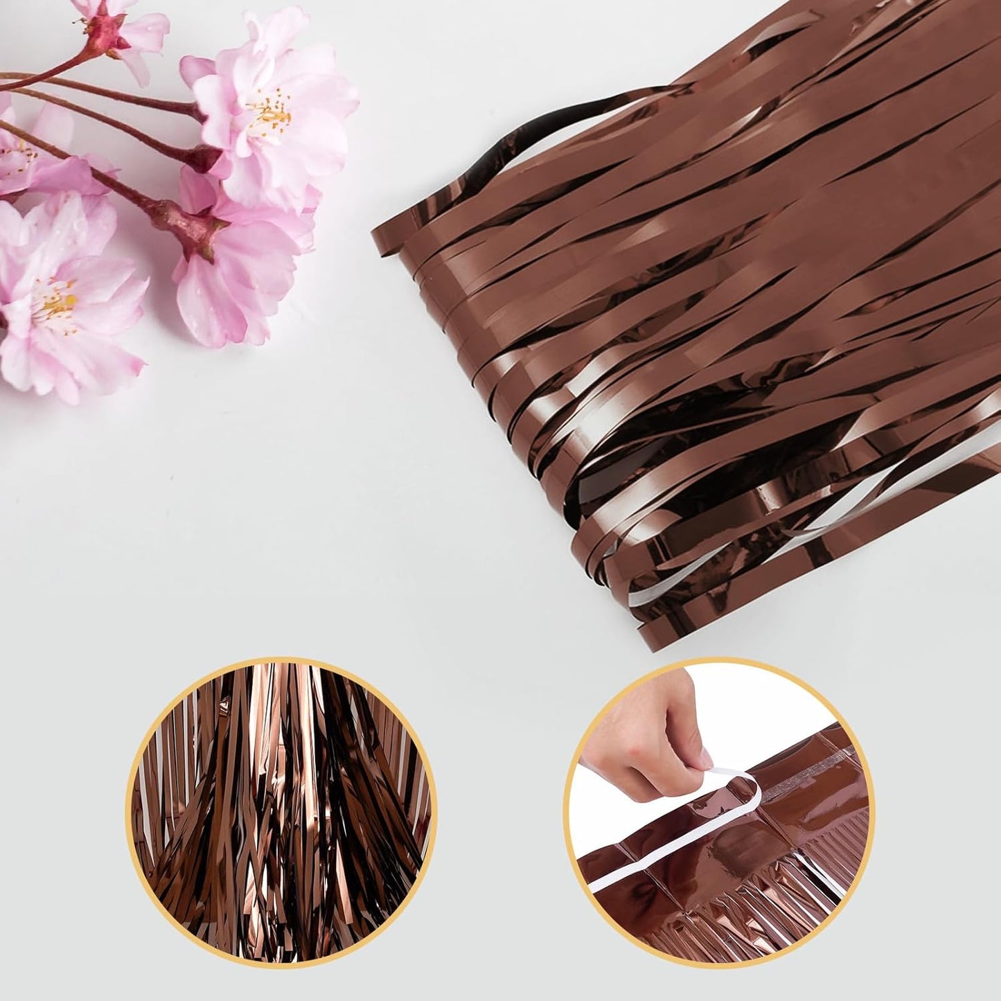 5 Pack Brown Fringe Backdrop 3.2ft x 8.2ft Silver Foil Fringe Curtains Party Tinsel Curtain Backdrop Streamers for Birthday Party Decoration Wedding Christmas Decoration (Brown)