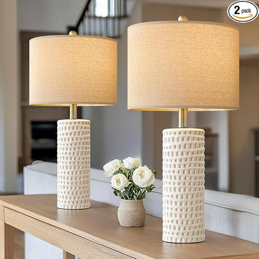 PORTRES 24" Farmhouse Ceramic Table Lamp Set of 2 by PORTRES