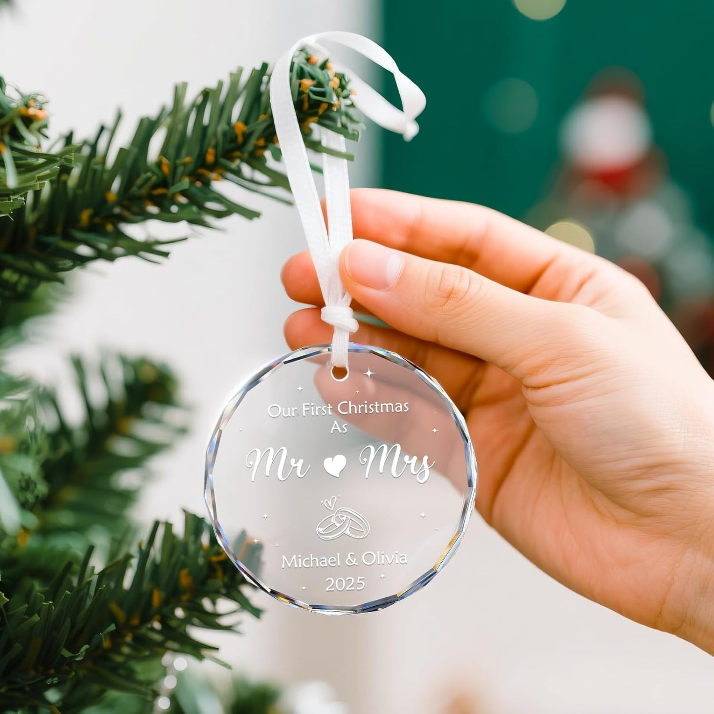 Our First Christmas As Mr & Mrs Ornament 2025, Personalized Christmas Ornaments Custom Name and Date, Customized Wedding Gifts for Couples, Bridal Shower Gifts - 1st Married Christmas Glass Ornament