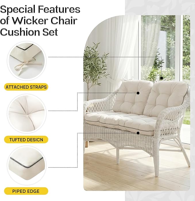 1 MIDDLE ONE Wicker Chair Cushions 3 Pieces Set - Image 5
