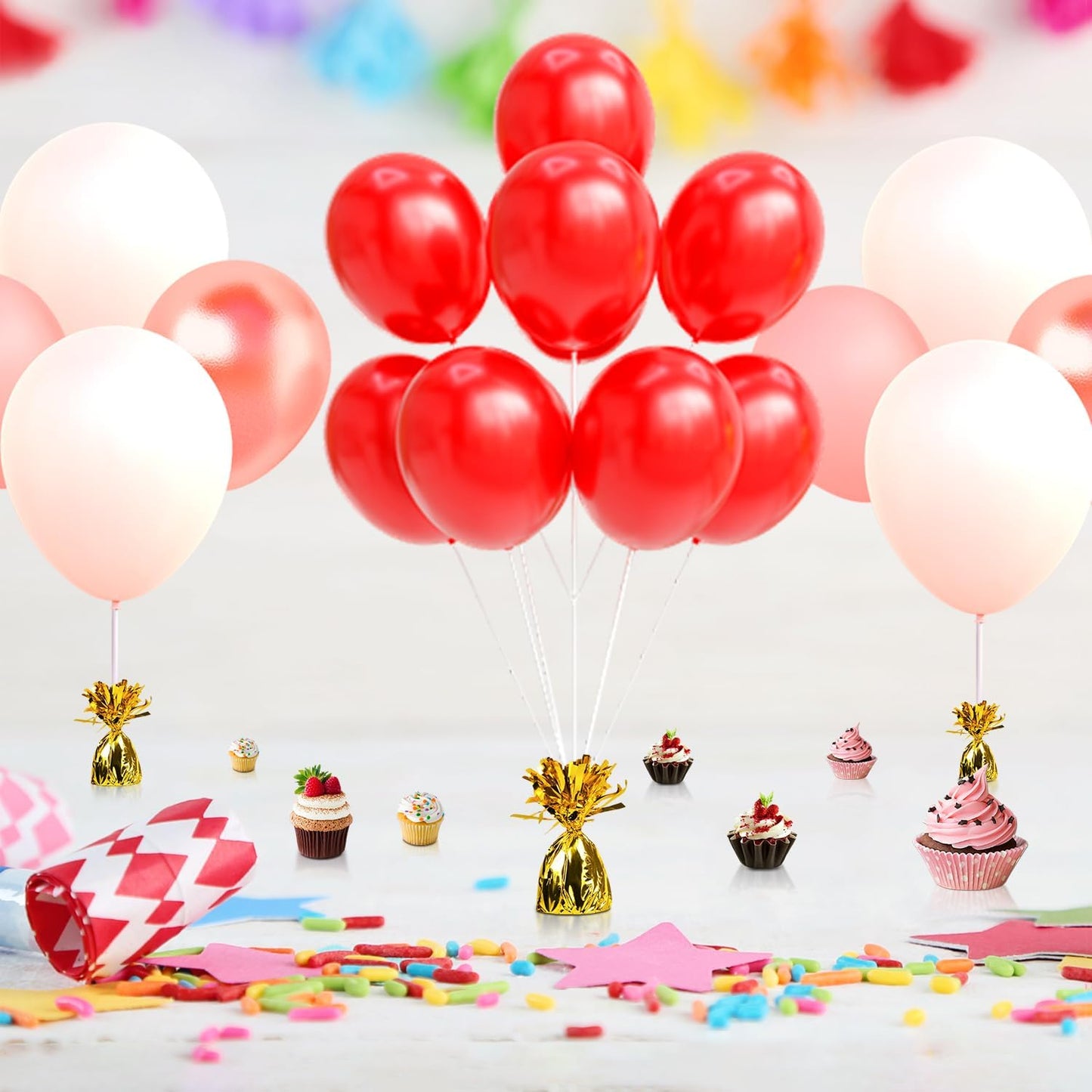 12PCS Balloon Weight Metallic Heavy Solid Balloon Pendant Pack Holder For Table Centerpieces Birthday Wedding Chrismas Party Decoration (Metallic Gold)