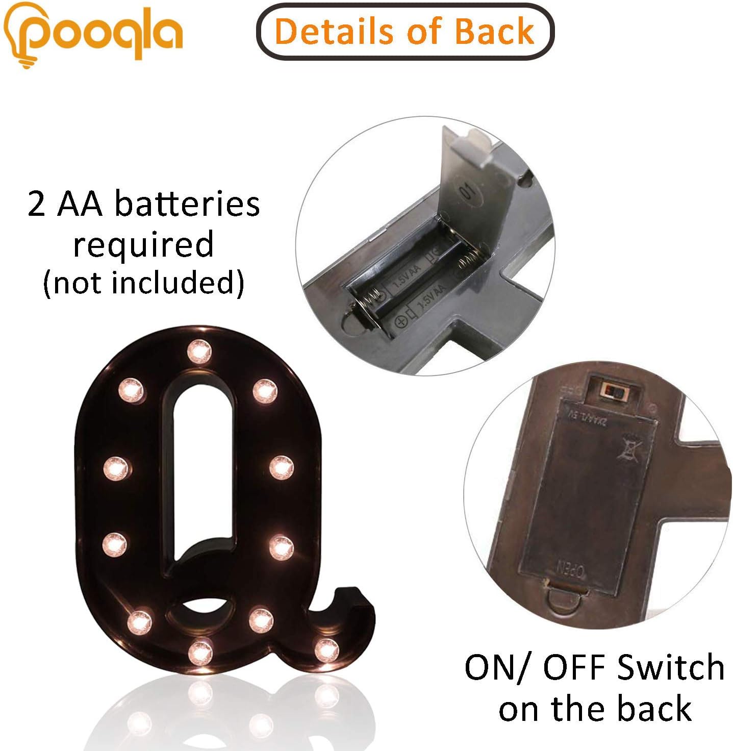 Decorative LED Illuminated Letter Marquee Sign - Alphabet Marquee Letters with Lights For Wedding Birthday Party Christmas Night Light Lamp Home Bar Decoration Q, Black