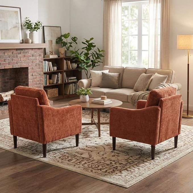 Mid Century Modern Accent Chair, Chenille Fabric Armchair - Image 3