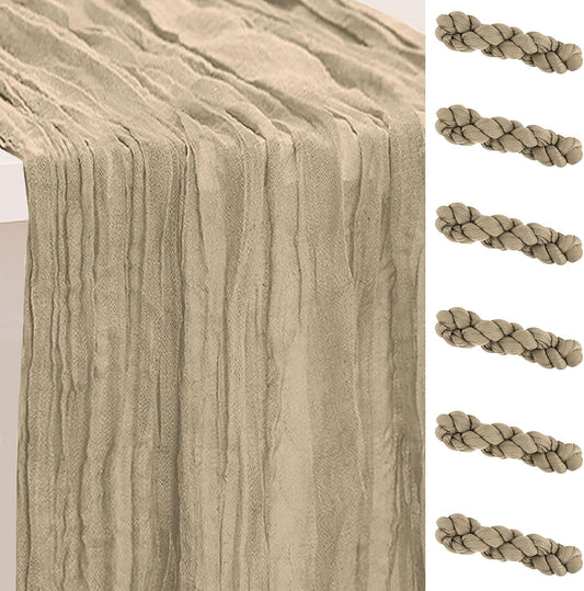 6 Pack Khaki Cheesecloth Table Runner 35x120 Inch 10Ft Rustic Gauze Cheese Cloth Table Runner Sheer Cheesecloth Table Runners for Wedding Party Bridal Shower Decoration