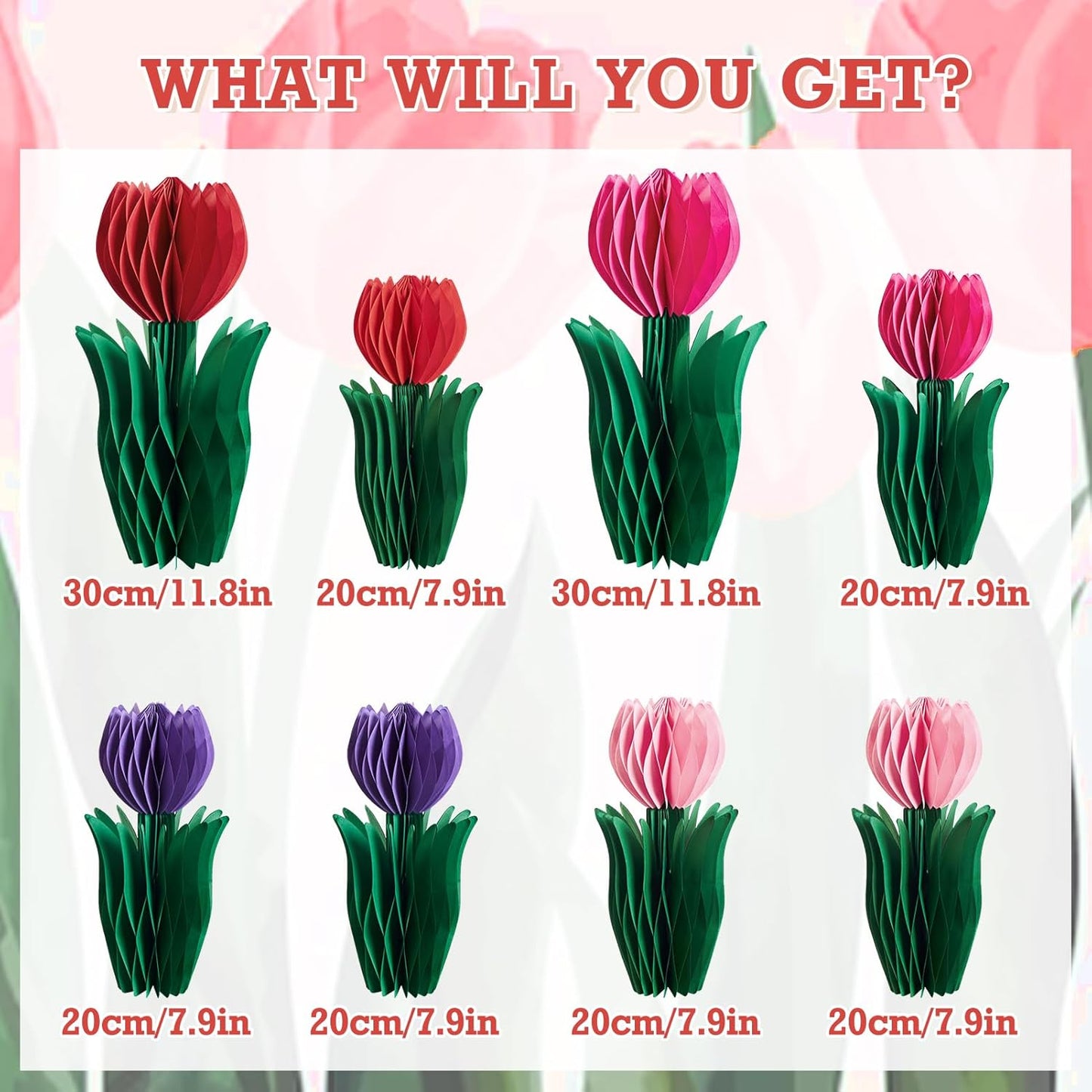 SUNBEAUTY 8 PCS Flower Honeycomb Decoration - Red Tulip Decor for Mother's Day and Spring - Table Centerpieces