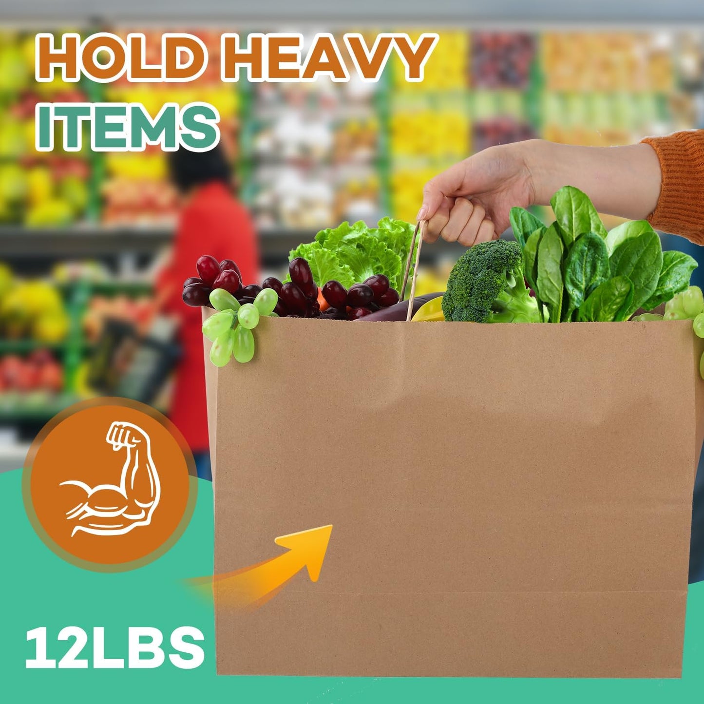 BURVAGY 16x6x12 Inch 100 Pcs Large Kraft Paper Bags with Handles Bulk, Brown Gift Kraft Shopping Bags for Small Business Boutique Retail Grocery