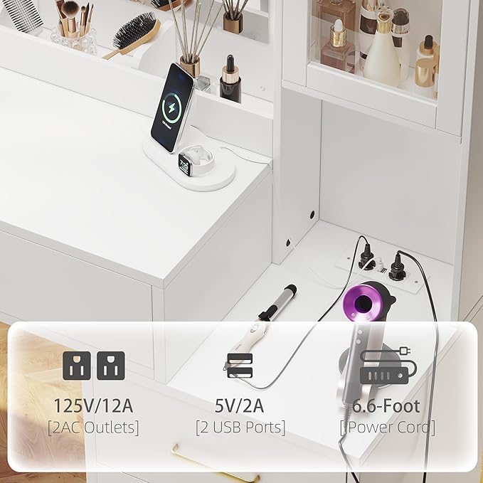 TOKSOM 51" Vanity Desk with Mirror and Lights & Charging Station, Bedroom - Image 6