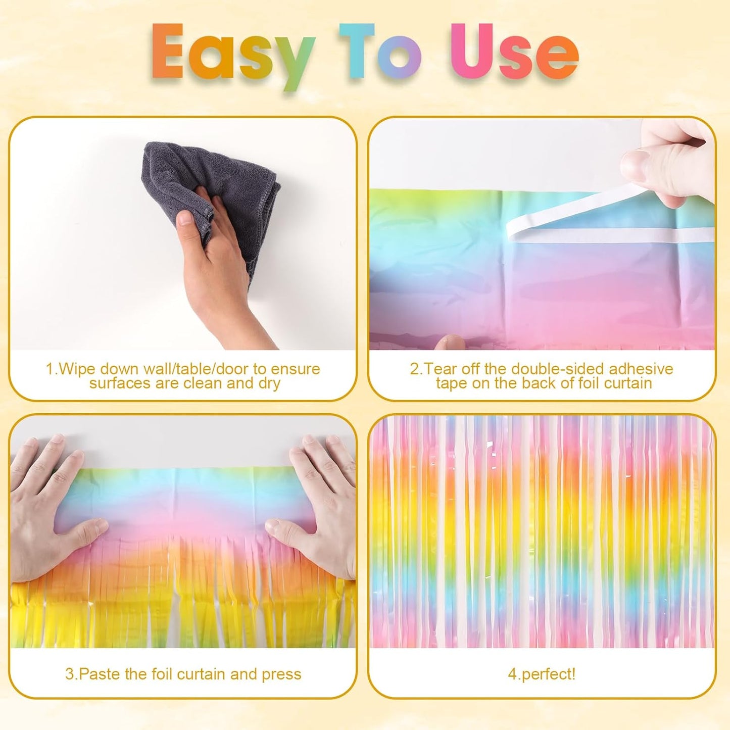 2 Pack Pastel Rainbow Foil Fringe Backdrop Curtains, Tinsel Streamers Birthday Party Decorations, Fringe Backdrop for Baby Shower, Gender Reveal, Birthday Party