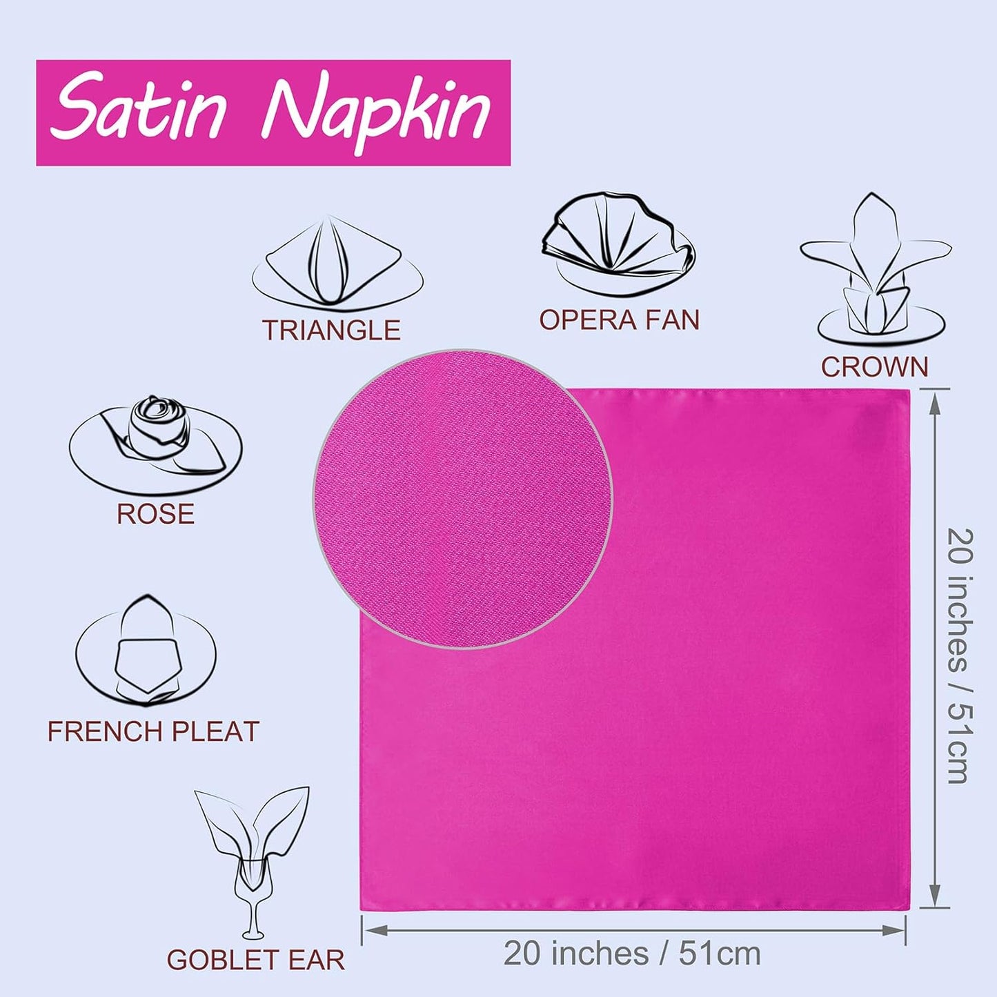 Horbaunal 30 Pack Hot Pink Satin Napkins 20 x 20 Inch, Square Soft Table Dinner Napkins, Silky Cloth Napkins Table Decoration for Weddings Banquets Parties
