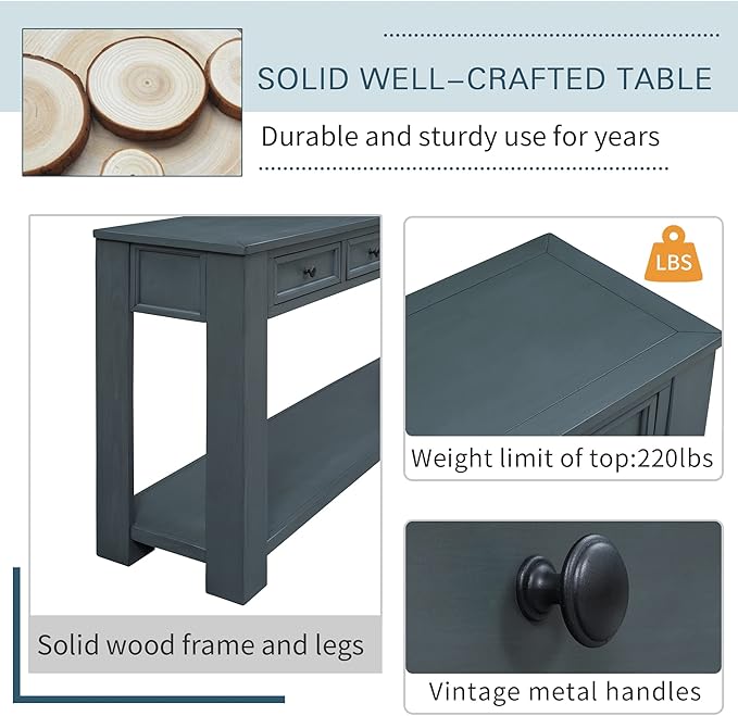 LKTART Solid Wood Console Table, Long Sofa Table Entryway Table - Image 6