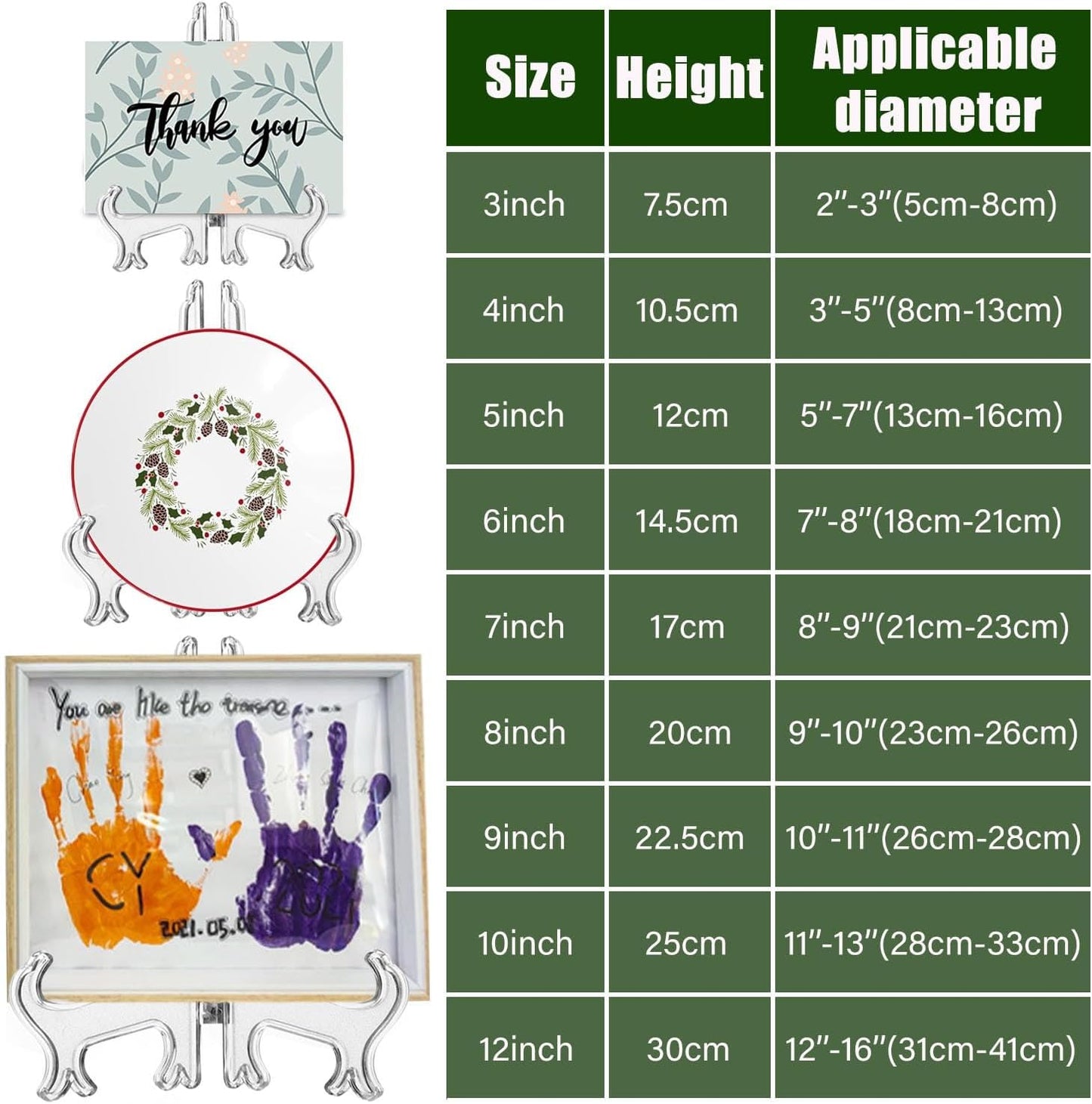 12 Pack 5 Inch Clear Plastic Easels or Stand/Plate Holders to Display Pictures or Other Items at Weddings, Plate Stands for Home Decoration, Birthdays, Tables