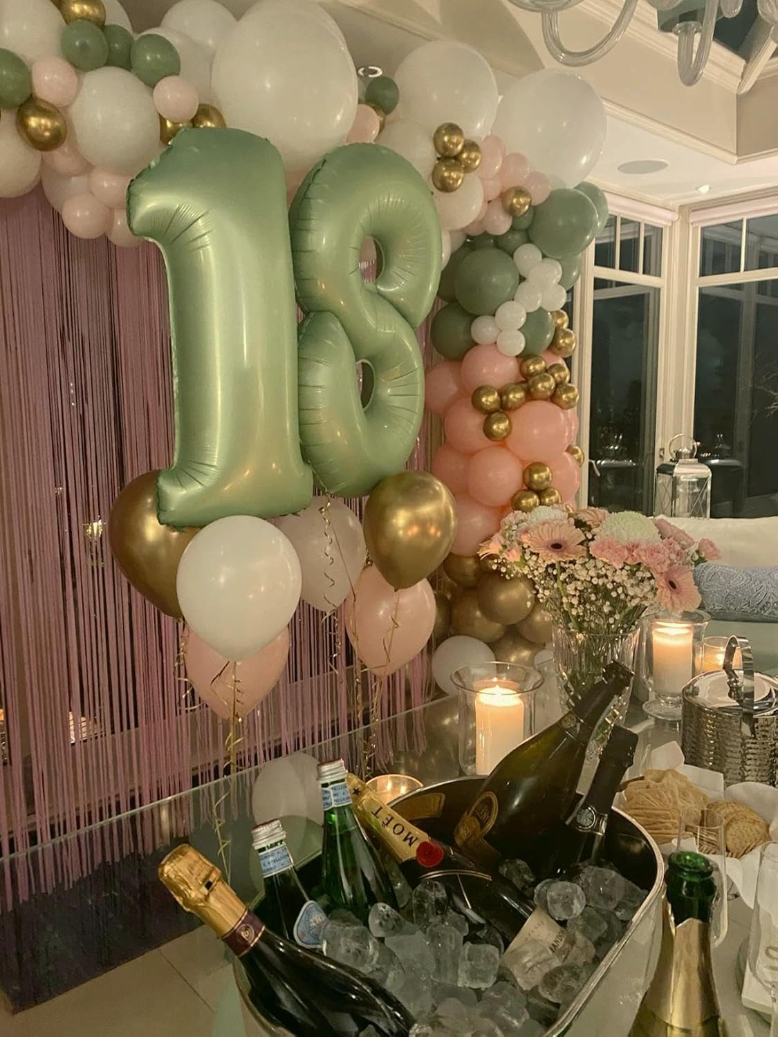 Helium Foil Sage Green Number 8 Balloon 40 Inch, Mylar Eight Numbers 8 18 28 38 48 58 80 88 Birthday Balloons, Oliver Green Women Men Anniversary Graduations Party Supplies