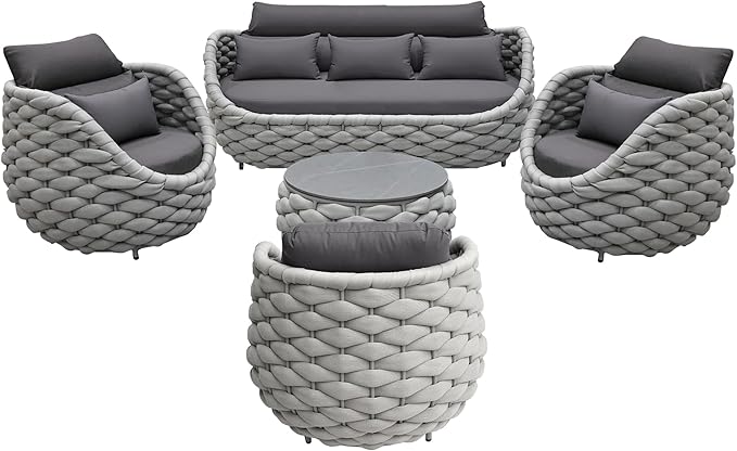 TWT Outdoor Patio Furniture Set, 5 Pieces Aluminum Sectional Sofa, Metal Patio - Image 7