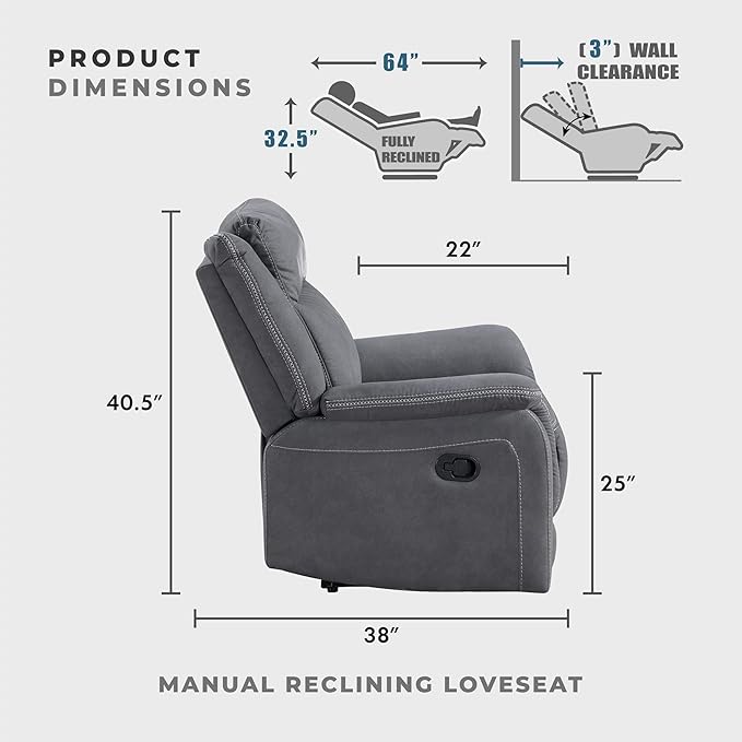 Lexicon Manual Double Reclining Loveseat, Polished Microfiber Manual Wall - Image 2
