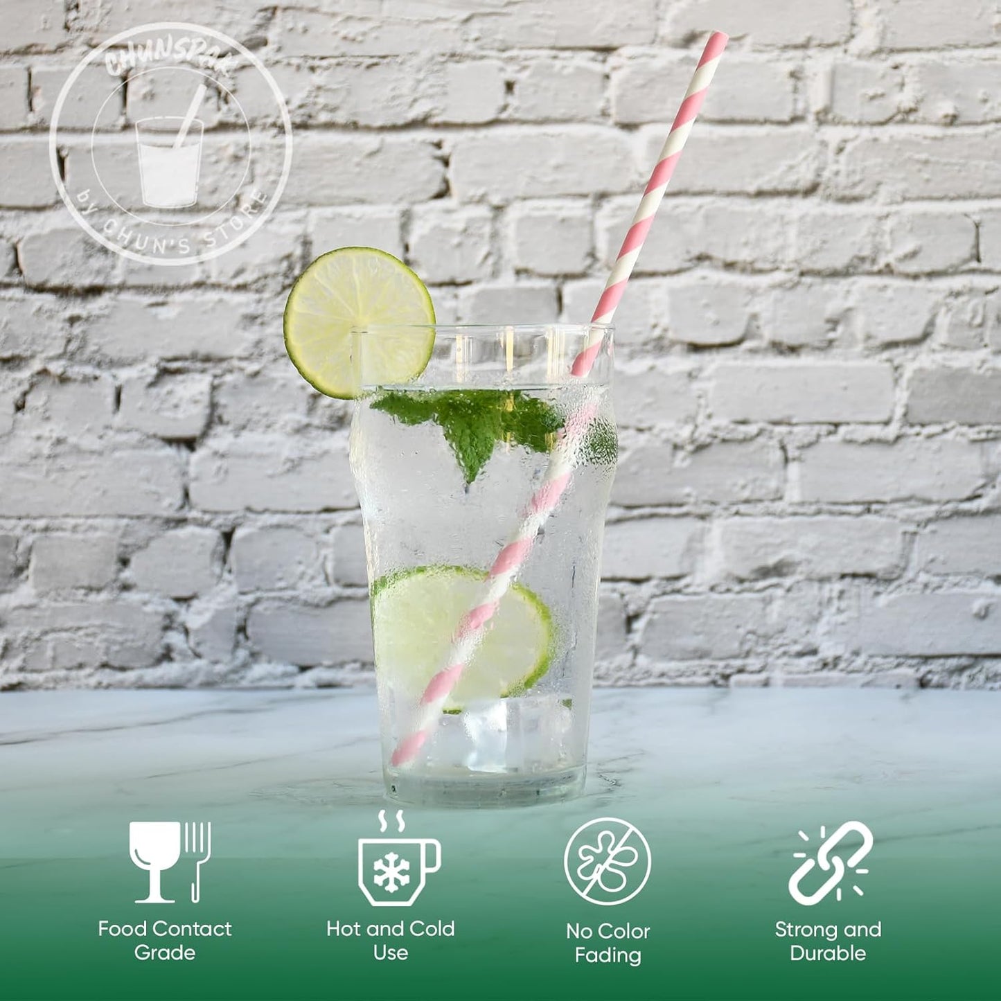 Biodegradable Pink Paper Straws for Drinking - 10 Inches Long, 0.24" Diameter, Pack of 100