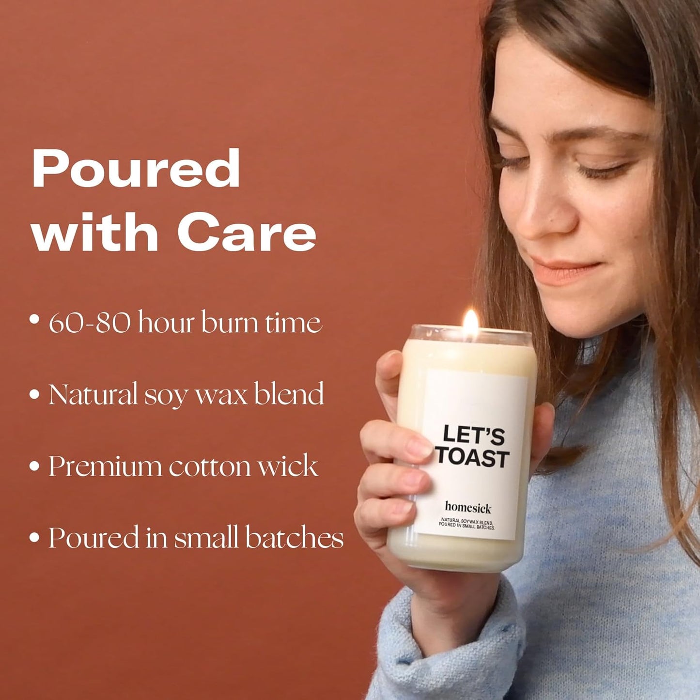 Homesick Scented Candles for Home (Let's Toast) - 13.75 oz Long-Lasting Soy Wax Blend Jar Candle Gifts for Women & Men for All Occasions, 60-80 Hours Burn Time - Notes of Mandarin & Grapefruit