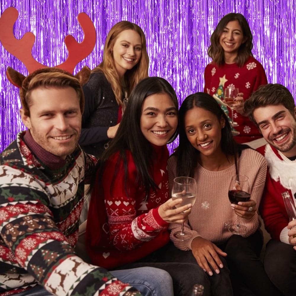 3 Pack Purple Streamers Backdrop Curtain Halloween Party Decorations Purple Tinsel Foil Fringe Backdrop Birthday Graduation Bachelorette Christmas New Year Themed Party Decorations