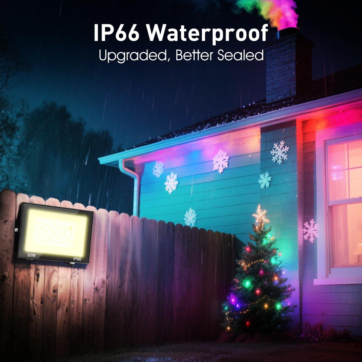 LED Flood Light Outdoor, 50W Color Changing RGB Flood Light, IP66 Waterproof Outdoor Landscape Lights Stage Lights, 5000LM Uplighting for Party, 2Pack